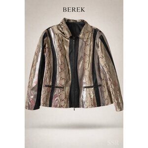 Berek Leather Jacket 2XL Metallic Snake Print Zip Front Acetate Lined Statement